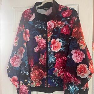 Johnny Was Multicolor Floral Bomber Jacket